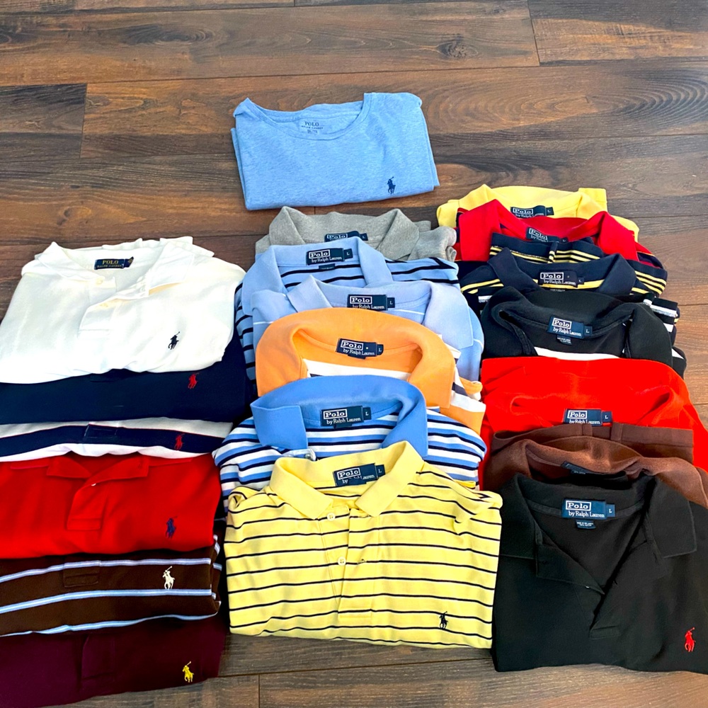 Lot of 19 Mens Polo Ralph Lauren shirts + bonus NWOT tee (xl)! Less than $10 ea!
